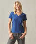 Women's Premium Slub V-Neck Tee - Navy Peony
